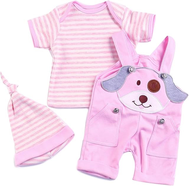 The Reborn Baby Dolls Clothes 22 inches Girl Pink Overalls Outfit Sets for 20-23" Reborn Doll Clothes Newborn Doll Clothes Accessories