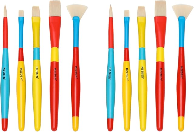 The MEEDEN Paint Brushes for Kids: 2 Packs/10 Pcs Round Flat & Fan Kids Paintbrush Set - Toddlers Painting Brushes for Acrylic Watercolor & Washable Paint