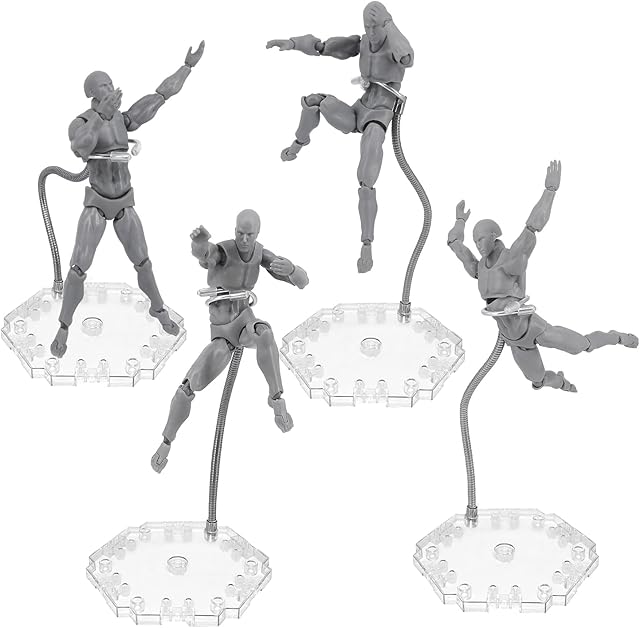 The Flexible Assembled Action Figure Stand,Action Figure Display Holder Stand Base,Compatible with HG RG SD SHF Gundam 1/144 Toy,Doll Model Support Stand (4 Pack Clear)