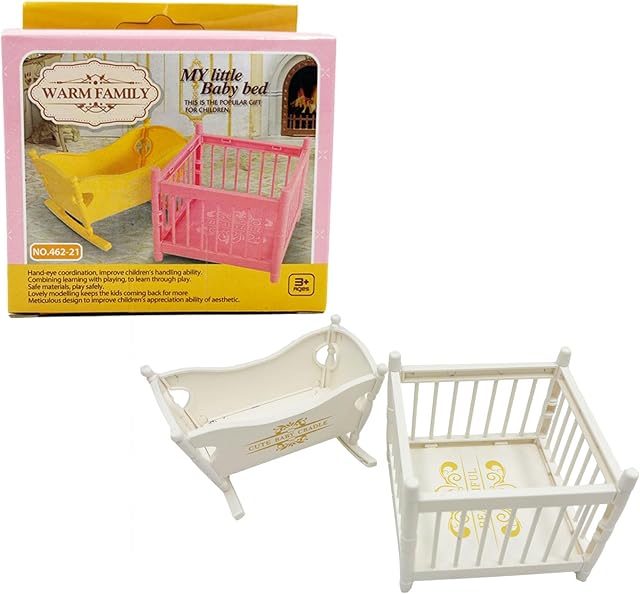 The Miniature Dollhouse Furniture Set,Mini Doll Rocking Crib + Square Bed, Dollhouse Furniture Crib Wobble Toys Baby Doll Cradle White Wooden Bamboo Silk Crib