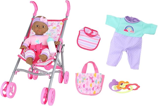 The Gigo Dream Collection 12" Baby Doll Care Gift Set with Stroller - African American in Gift Box