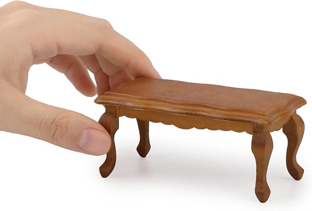 The Miniature Furniture End Table 1:12 Furniture for Dollhouse Long Side Table Miniature Room Ornaments Living Room Bedroom Library Scene Decoration (Brown)