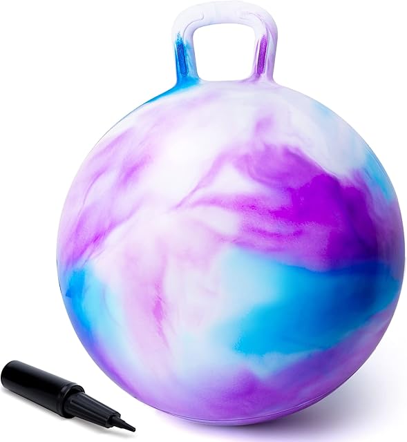 The ZOOJOY Hopper Ball, Hopping Toys for Kids, 18inch Bouncy Ball with Handle for Boys Girls Aged 3-8, Inflatable Clouds Bounce Hopper Toy with Pump