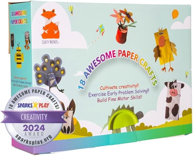 The Crafty Mother 18 Awesome Paper Crafts Arts and Crafts Supplies – Award Winning Crafts for Kids Ages 4-8 Toddler Activities -Fun and Educational Kids Art Supplies Promote Motor Skills, Problem Solving