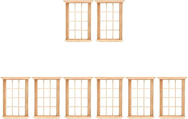 The Angoily 1: 12 Scale Dollhouse Windows, 8 PCS Simulated Twelve Lattice Miniature Wooden Windows Frame Photograph Props, Doll House Windows Furniture Model, DIY Dollhouse Bedroom