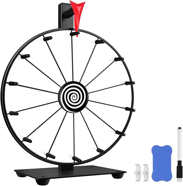 The 12 Inch 14 Slots Prize Wheel Tabletop or Wall Mount Fortune Spin with Dry Erase Marker and Eraser for Engaging Home Parties, Trade Show, Carnival Events (12'' White)