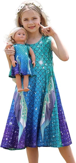 The Bow Dream Girl Dress and Matching American Girl Doll Clothes Accessoriess Rainbow Mermaid Unicorn