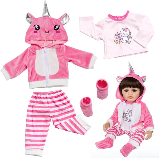 The 22 Inch Doll Clothes Outfit Set - 4 Piece Pink Fairy Tale Costume with Jacket, Shirt, Pants, Socks for Reborn Baby Dolls Accessories (Pink)