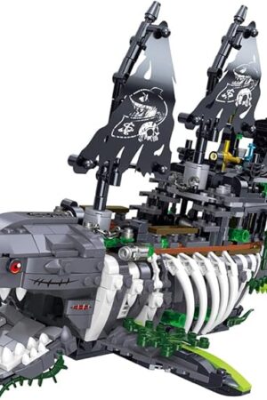 The Pirate Ship Building Toys, Creative Ghost Shark Pirate Ship Building Sets, Jaws Model Ship Building Bricks Set for Kids(1155 PCS)