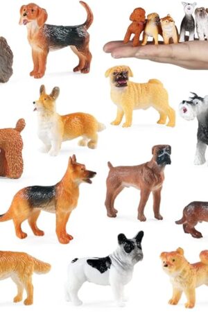 The RCOMG 12Pcs Mini Dog Figurines, Realistic Farm Puppy Figures Playset, Plastic Dog Animal Toys Figure for Kids Toddlers, Cake Topper