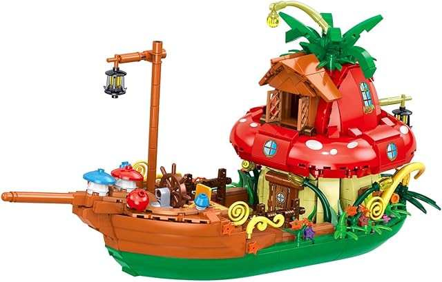 The Architecture Mushroom Boat Building Blocks Set,Creative Ideals Mushroom Boat Building Blocks(998PCS) - Architectural Model Toys Gifts for Kid and Adult