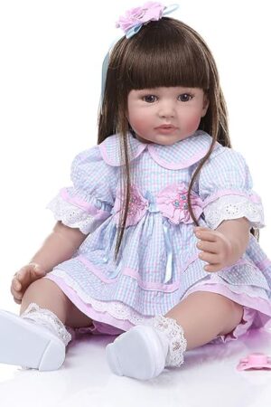 The Reborn Doll Clothes 22 inch Toddler Girl Outfit Accessories Blue Plaid Dress 3 Pcs Sets Clothing for 22-24 inch Reborn Baby Doll Toddler