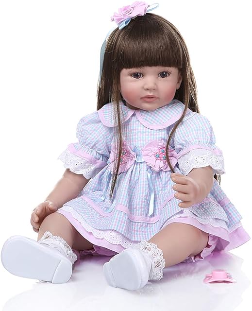 The Reborn Doll Clothes 22 inch Toddler Girl Outfit Accessories Blue Plaid Dress 3 Pcs Sets Clothing for 22-24 inch Reborn Baby Doll Toddler