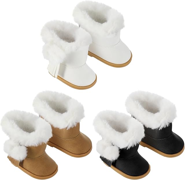 The Bencailor 3 Pairs 18 Inch Doll Shoes Boots Dolls Snow Boots Accessories for 18 Inch(Black White Brown)