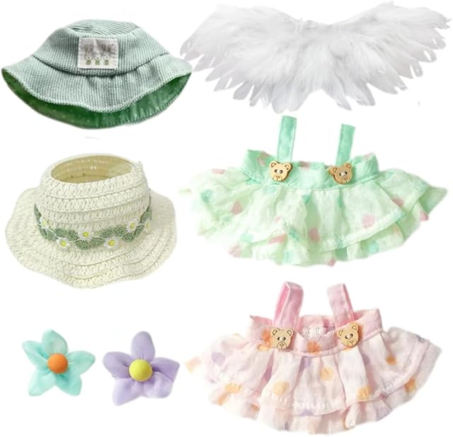 The 3Set Doll Skirt Clothes for 6.7 inch Dolls with Angel Wings Accessories (NO Doll) - 7 Piece Premium Fashion Cute Dress Cute Outfit for Dress up with Hat