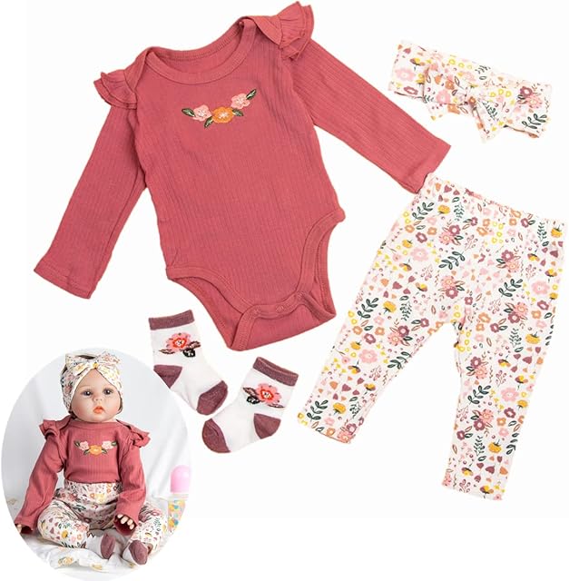 The Reborn Baby Dolls Clothes 24inch Outfits Accessories 4pcs Set for 22"- 24" Reborn Baby Girl Dolls Newborn
