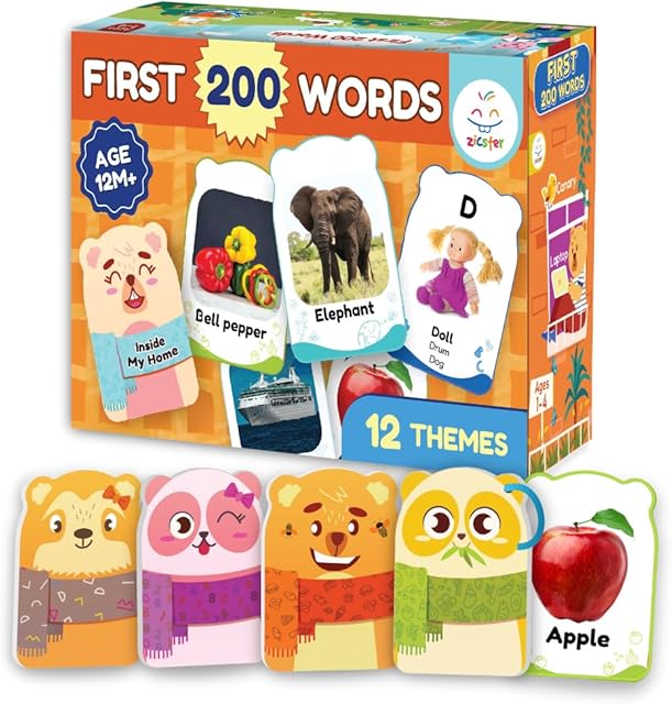 The First 200 Thick Toddler Flash Cards, 1 2 3 4 Year Old,Easy to Carry, Letter, Number, Color, Animal, Baby Flash Cards Activities, Montessori Toys for Toddlers and Preschool, Toddler Learning Cards
