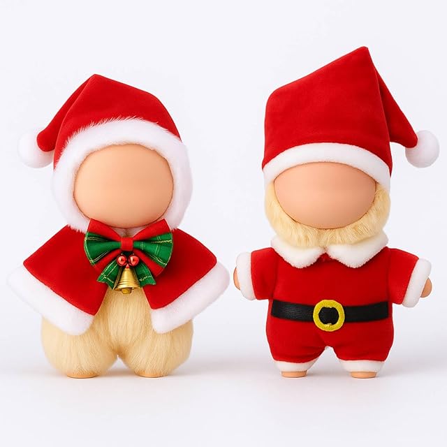 The 2 Sets 17cm Christmas Doll Clothes Set, Santa Hat Cape Holiday Costume Christmas Outfits for 17cm/ 6.7 Inch Dolls Accessories(Clothes Only)