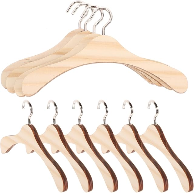 The BESPORTBLE Wooden Dolls Clothes Hangers, 10pcs Wooden Doll Hangers Mini Dress Outfit Holders House Miniature Accessories Mini s for Clothes (4.68in)