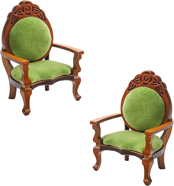 The 2 Pieces Miniature Armchairs Wooden Carved Single Sofa Chairs 1:12 Miniature Furniture for Min Accessories Furniture Decoration Birthday