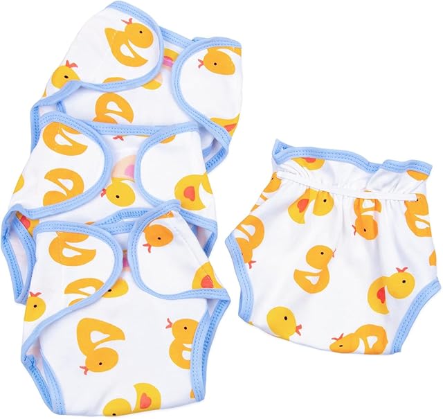 The Reborn Baby Doll Diapers Underwear Accessories for 17-22 Inch Reborn Doll Diapers Washable Reusable Yellow Duck 4 PCS Set