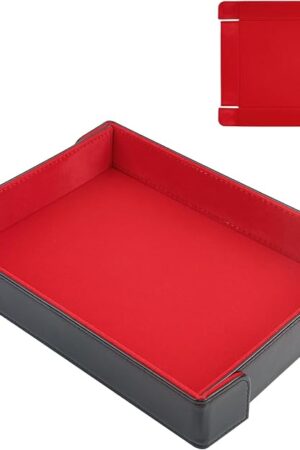 The PU Leather Dice Tray Magnetic Folding Dice Rolling Mat with Red Felt Lining for Dice Games Portable Tabletop Board Games Tray