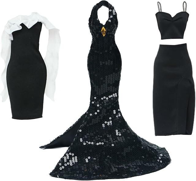 The BJDBUS Limited Edition 3 Set Black Doll Wedding Dresses Accessories for 11.5 inch Girl Doll Princess Clothing, Gown, Skirt, Stuffs Add in Wardrobe
