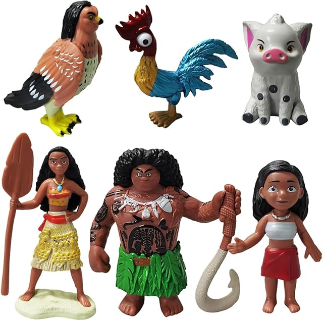 The 6 Pack Moana 2 Ocean Adventure Action Figures Toys, Include Moana, Maui,Pua with HEI HEI, Freestanding Figures,Best Gift for Kids (6 Pack Moana Set A)