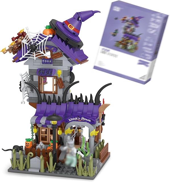 The Halloween Witch House Building Set, Pumpkin Figures Ghost, Mysterious Atmosphere Design for Halloween, Mini Bricks Halloween Party Gifts for Adults Kids (712 pcs) (1250)