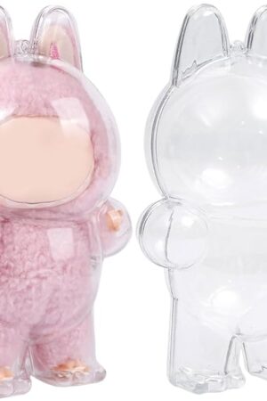 The Protective Case for LABUBU, High Clear Display LABUBU Case with Keychain, Acrylic Case Cover Accessories for LABUBU (Doll Not Include) (Standing)