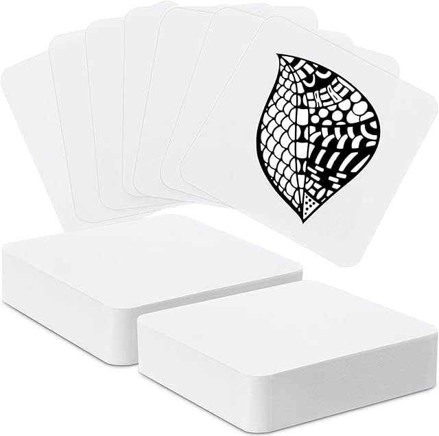 The Dunzoom 50 Pcs Artist's Tiles Zen 4.5'' x 4.5'' Square White Paper Tiles Drawing Supplies for Calligrapher Watercolor Sketch Book Notebook