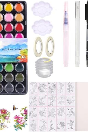 The RGBMIX 36 Colors Watercolor Paint with 8''x12'' 20pcs Flower Watercolor Paper Pad, 6''x8'' 20pcs Blank Watercoloring Paper Stress-Relief Painting Art Supplies Set