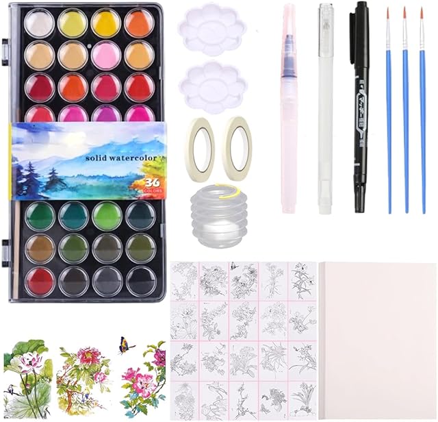 The RGBMIX 36 Colors Watercolor Paint with 8''x12'' 20pcs Flower Watercolor Paper Pad, 6''x8'' 20pcs Blank Watercoloring Paper Stress-Relief Painting Art Supplies Set