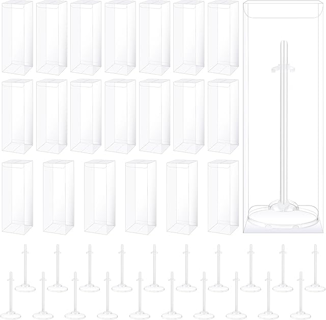 The 10 Sets Doll Display Stands with Gift Boxes Action Figure Stands for 9 to 12 Inch Dolls Adjustable Waist Clip Holder for Home Shop Birthday Party Favor (Transparent)