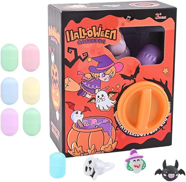 The Mini Holiday Gashapon Machine - Fun, Trick or Treat Mini Gashapon Machine with 6PCS Reusable Capsule Balls, Spin Halloween Theme Small Statue Blind Box for Halloween Party Gifts (Orange)