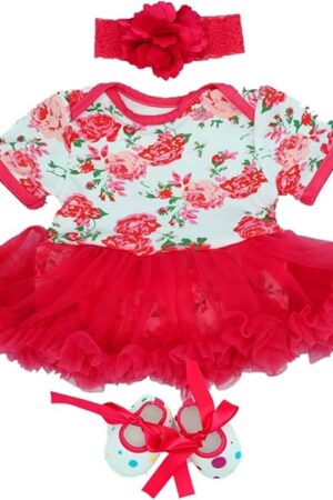 The Reborn Baby Dolls Clothes Accessories Red Tutu Outfit for 17-23 Inch Reborn Newborn Baby Girl Clothing Set ?Super Cute Red Princess Dress 3pcs Set 】