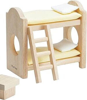 The PlanToys Wooden Classic Line of Dollhouse Furniture - Children's Bunk Bedroom Set (9502) | Sustainably Made from Rubberwood and Non-Toxic Paints and Dyes | PlanNatural Classic Wooden Toy Collection