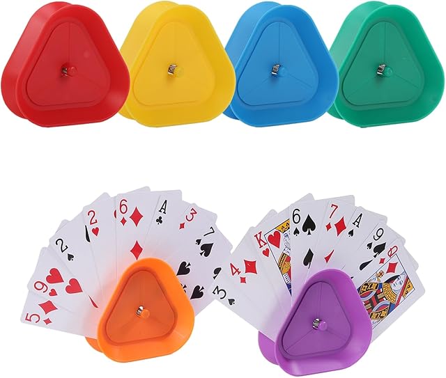 The Playing Card Games Holder,6 Pack Triangle Shaped Hands-Free Playing Card Holder for Kids,Adults,Seniors,Poker Parties,Family Card Game Nights&Classroom Activities,6 Colors