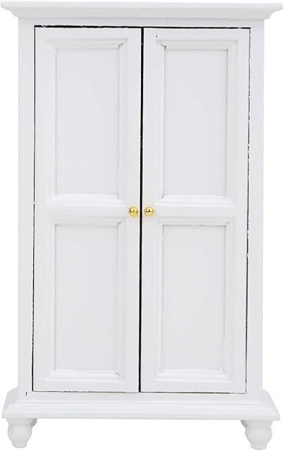 The Miniature White Wooden Wardrobe Mini Dollhouse Accessories Miniature Furniture Doll Furniture Closet Tiny Furniture Clothes Wardrobe for Dollhouse
