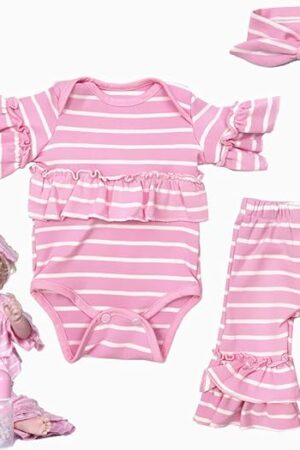 The Reborn Baby Doll Clothes Girl 22 inch Outfit Accessories for 22-24 Inch Reborn Doll Clothes Toddler Girl Headband Pink Suit 3pcs Set