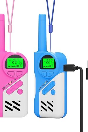 The Retevis EZTalk 70 Walkie Talkies for Kids, Safe Mode 2 Way Radio Rechargeable Kids Walkie Talkies, Toys for Boys Girls 6-12 Year Old, Birthday Gifts Family Outdoor Hiking Camping 1 Pair