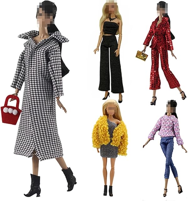 The Doll Clothes, 5 Sets Outfits Houndstooth Coat Pants Windbreaker Hat for 11.5 inch Dolls Accessories Random Style