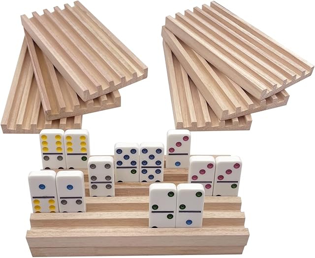 The Mexican Train Domino Trays Set of 8,Natural Wood Domino Racks, Domino Tiles Holders,Double 12 Tiles Holder,Chickenfoot and Other Dominoes Games,Dominoes NOT Included