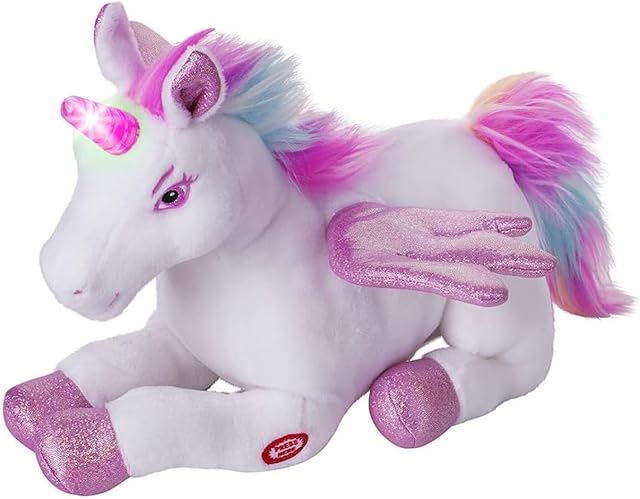 The Unicorn Stuffed Animal with Flapping Wings - Musical Plush Unicorn Toy with Magical Lights and Sounds (Pink)
