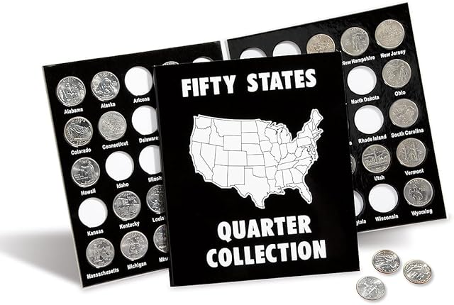 The Current Collector 50 States Quarter Album - 1999-2009 Hard Cover United States Coin Collection Holder & Display Book, American History, Fun & Educational Currency Collection, 12-¾? x 7-½? Organizer