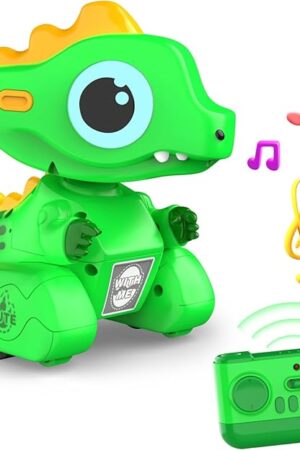 The Remote Control Robot Dinosaur Toys, Dinosaur Toys for Kids, Robot Toy With LED Light Eyes, Auto-Demo, Recording, Repeat, 360 Degree Rotation, Singing for Girls Boys Age 3 Years and Up, Green
