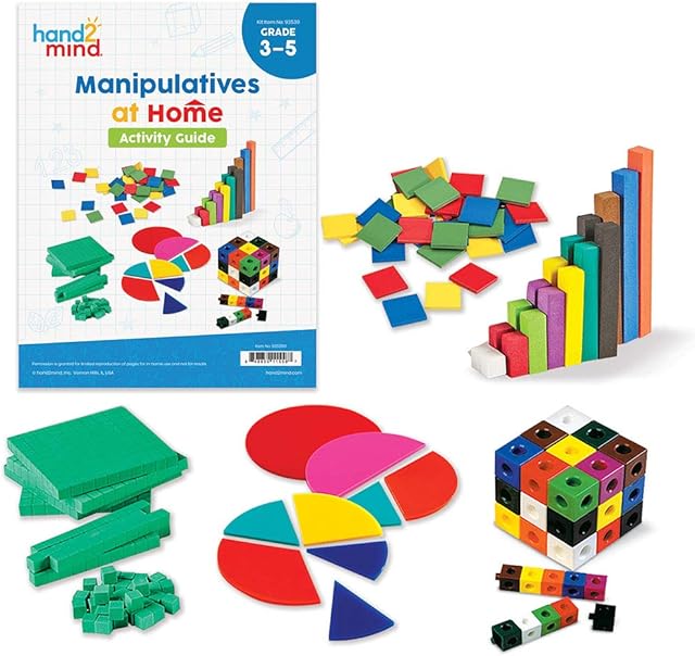 The hand2mind Take Home Math Manipulatives Kit for Kids Grade 3-5, with Snap Cubes, Base Ten Blocks, Cuisenaire Rods, Angle Circles, and Color Tiles, Homeschool Supplies (315 Pieces)