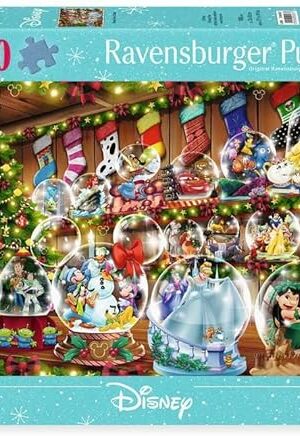 The Ravensburger - Disney Christmas - 1000 Piece Jigsaw Puzzle - Dazzling Snow Globes with Cinderella, Snow White, Mickey Mouse, and More - Premium Quality - Ages 12+