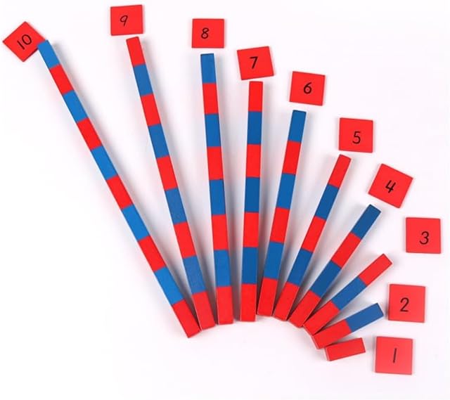 The Jerliflyer Montessori Numerical Rods, Small Number Cuisenaire Rods,Wood Red Long Sticks Family Version Math Number Rods,Kid Education