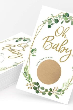 The Printed Party Baby Shower Game – Greenery Scratch Off Cards for Girl or Boy, Botanical Theme, 30 Cards & Stickers
